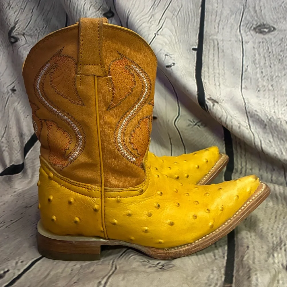 montenegro kids western ostrich print boots made in mexico yellow gold sz 6-6.5?
